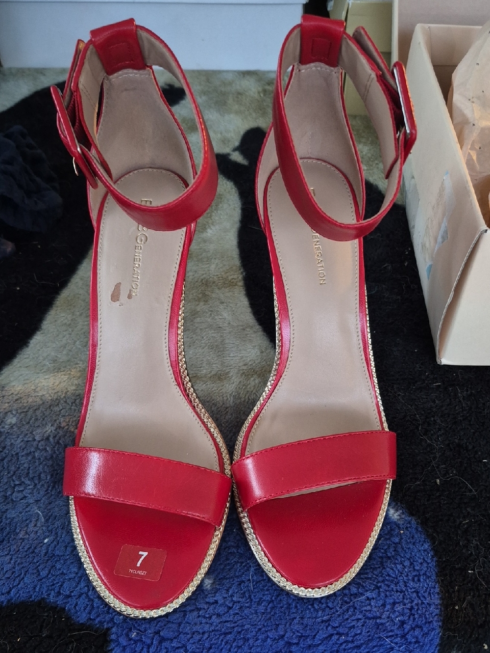 BCBGeneration Red Ankle-Strap Heeled Sandals